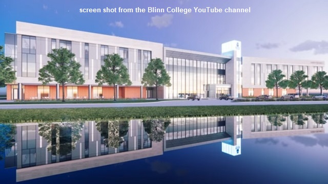 Screen shot from the Blinn College YouTube channel of the architect's rendering of the first academic building at the new Waller campus.