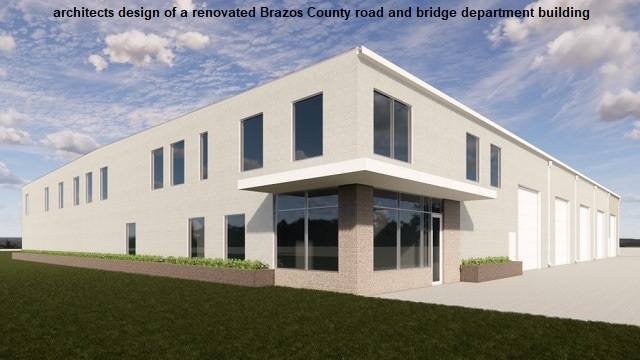 Screen shot of the architect's rendering of renovating the Brazos County road and bridge department building that was presented at the May 2, 2023 county commission meeting.