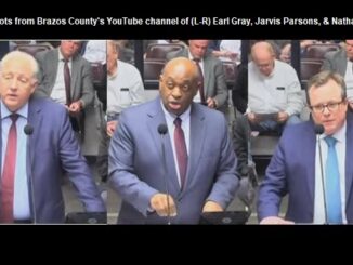 Screen shots from Brazos County's YouTube channel of (L-R) Earl Gray, Jarvis Parsons, & Nathan Wood.