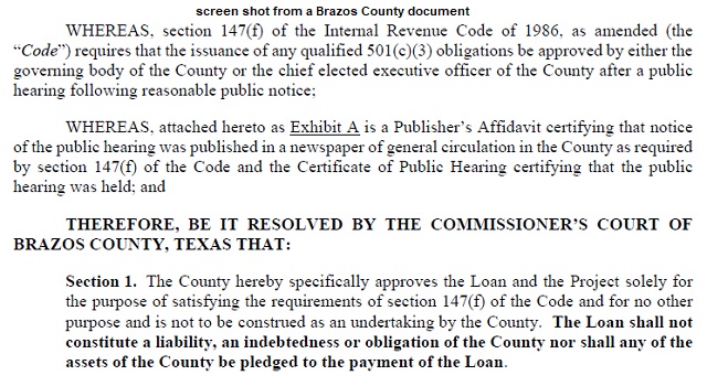 Screen shot from a Brazos County document.