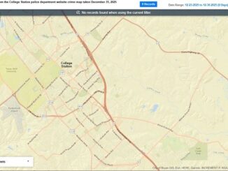 Screen shot from the College Station police department's online map of criminal activity that was taken December 31, 2025.