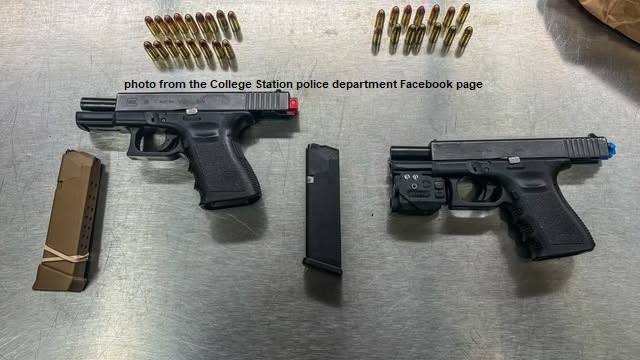 Photo from the College Station police department's Facebook page of guns that were seized following a traffic stop on December 12, 2025.