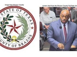 Brazos County seal from Brazos County and screen shot of Jarvis Parsons from the Brazos County YouTube channel.