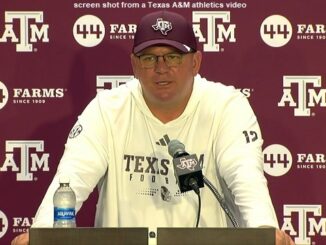 Screen shot of Mike Elko during his National Signing Day news conference on December 3, 2025 from a Texas A&M athletics video.