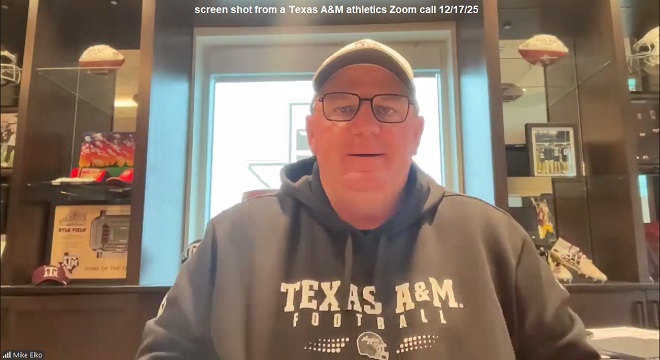 Texas A&M Head Football Coach Mike Elko Visits With Reporters The Wednesday Before The Miami Game