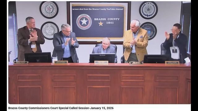 Screen shot from the Brazos County YouTube channel of the January 15, 2026 Brazos County commission meeting.