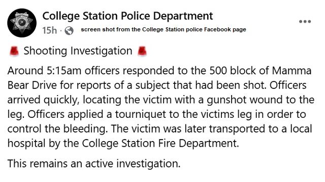 Screen shot from the College Station police department's Facebook page.
