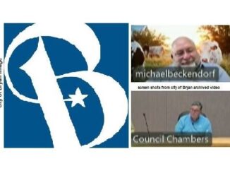 City of Bryan logo and screen shots from city of Bryan archived video of the December 18, 2025 planning and zoning commission meeting of (top) Michael Beckendorf and (bottom) Jody Rodriguez.