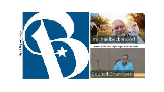 City of Bryan logo and screen shots from city of Bryan archived video of the December 18, 2025 planning and zoning commission meeting of (top) Michael Beckendorf and (bottom) Jody Rodriguez.